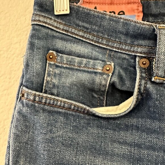 Acne Studios River Dark Blue Denim Jeans Button Fly Slim Fit Five Pockets Cotton - Picture 3 of 11